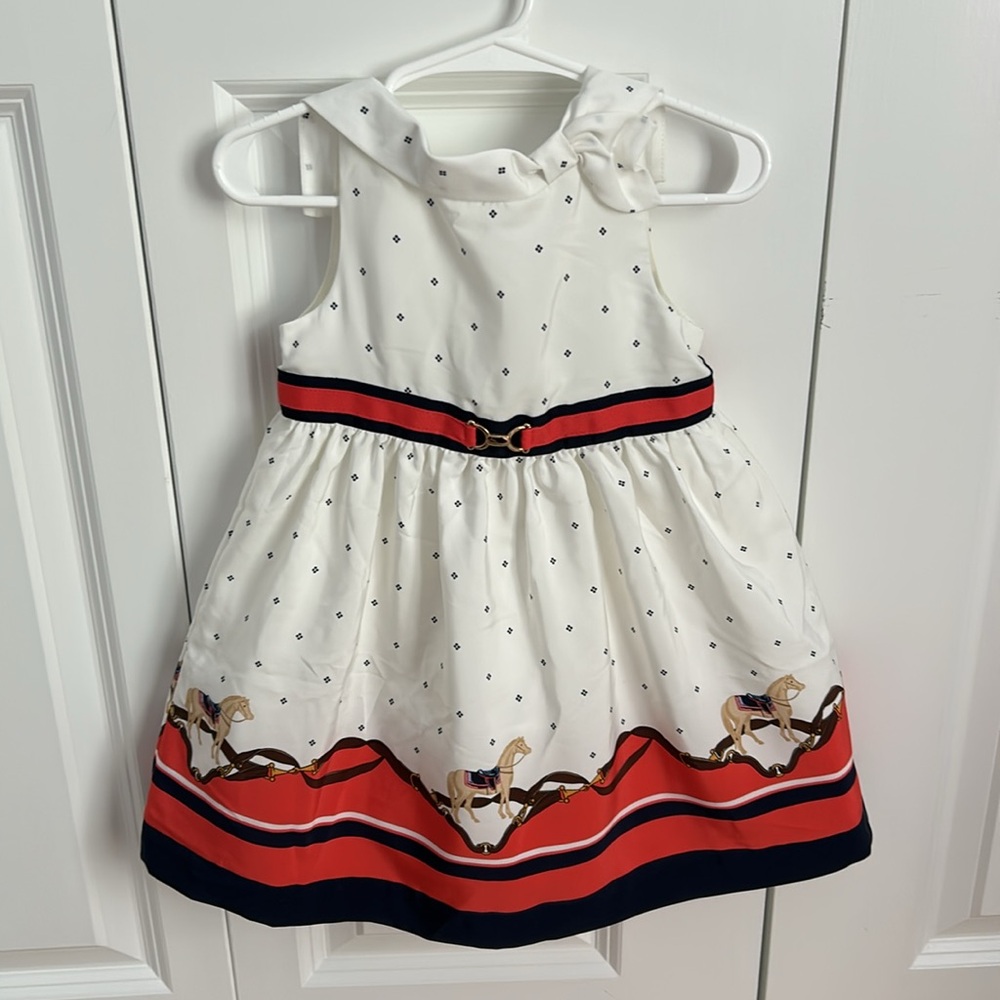 NWT Janie and Jack White Horse Dress with Red and Navy Accents